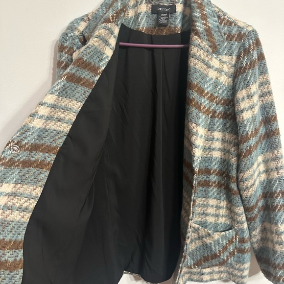 Karen Kane Plaid Jacket Coat - Blue, Brown, Cream, Wool, size XL - Picture 5 of 9